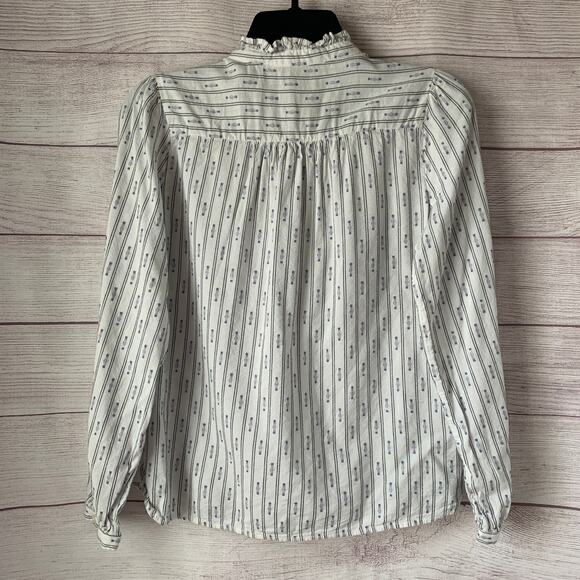 LOFT Petites White Striped Pink and Country Blue Blouse Button Up Size SP - Picture 5 of 16